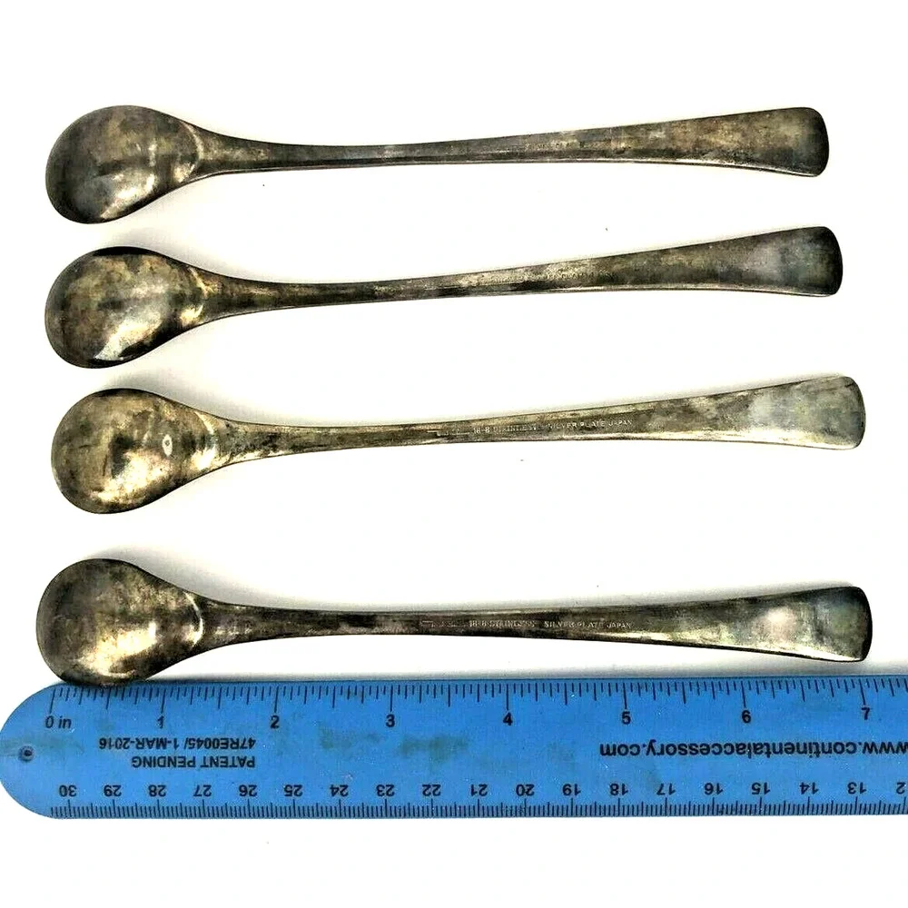 Vintage Japan Silver Plate 18-8 Spoon Set 4 Spoons Stainless Steel Oval End 7.5